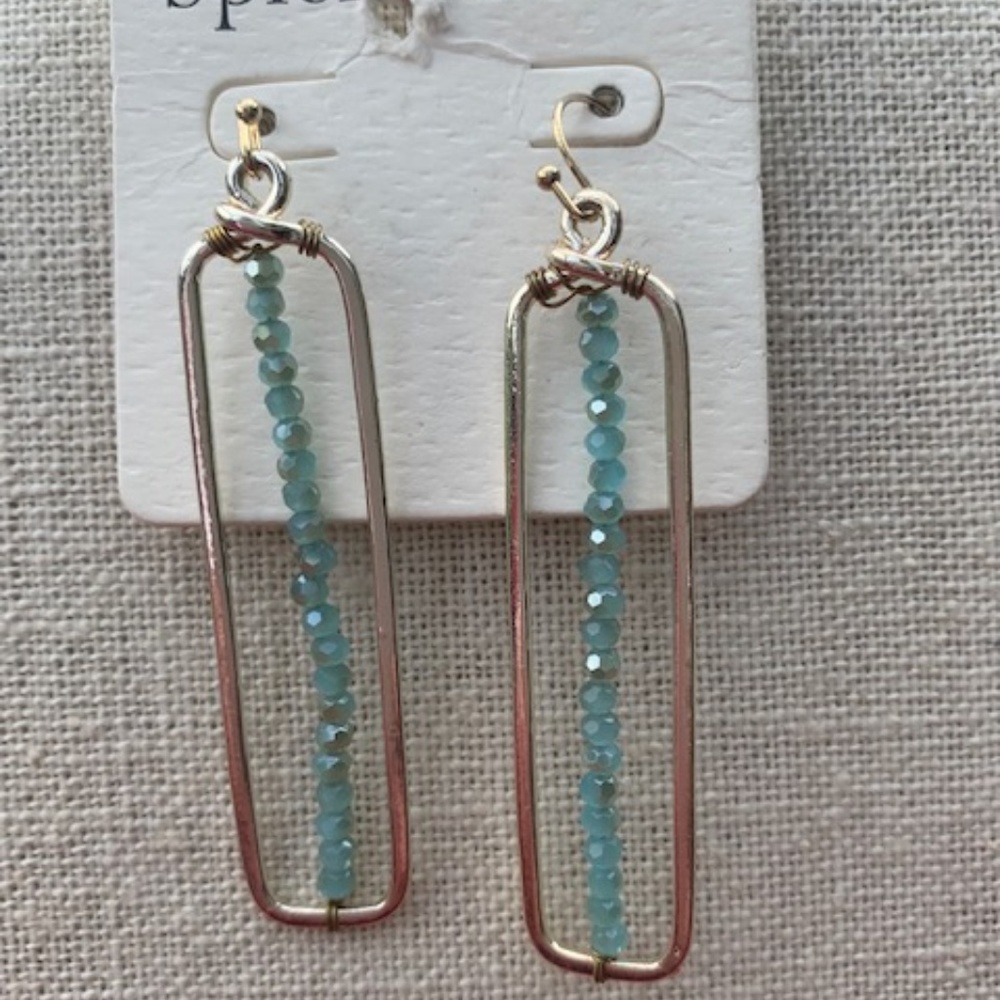 Splendid Iris-Aqua Rectangle Earrings